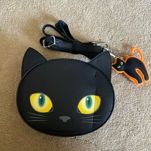 Bundle of black cat small purse and bath and body works hand sanitizer carrier